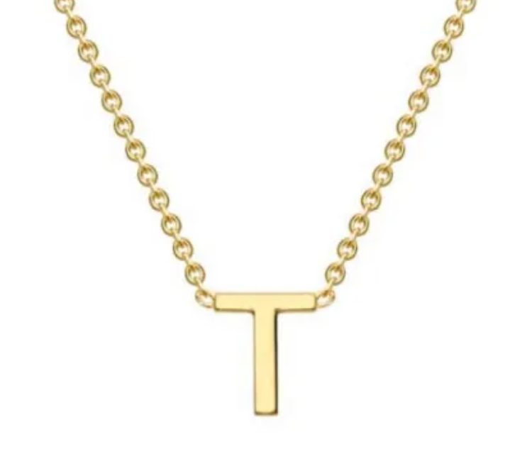 9ct Yellow Gold Necklace with Initial T 38+5cm
