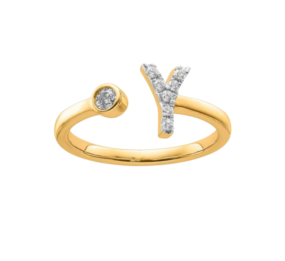 9K YG 0.13ct F VS LGD INITIAL "Y" RING